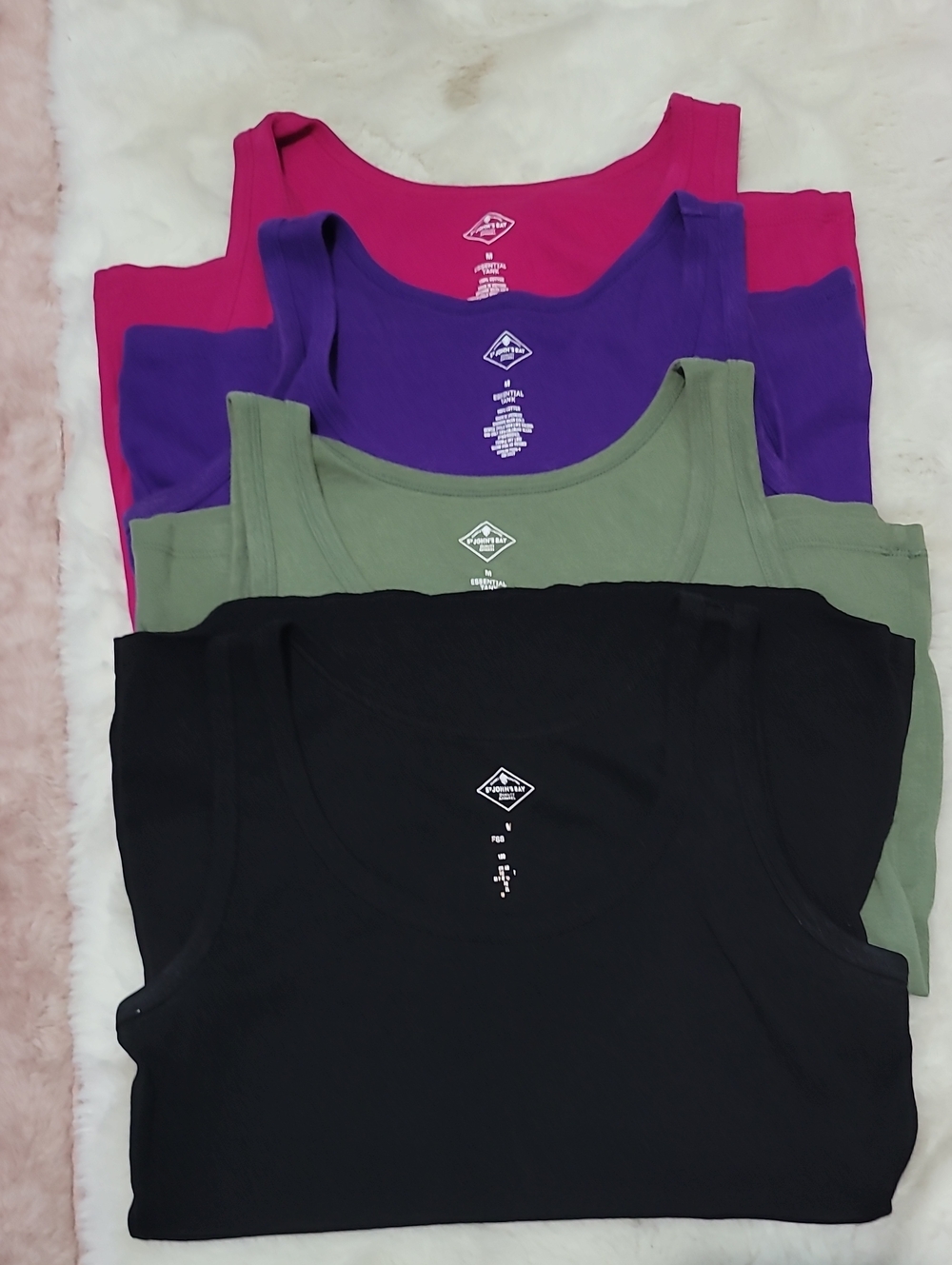 St. John's Bay Tank Tops in Black, Olive, Purple & Pink - 4-Pack Variety